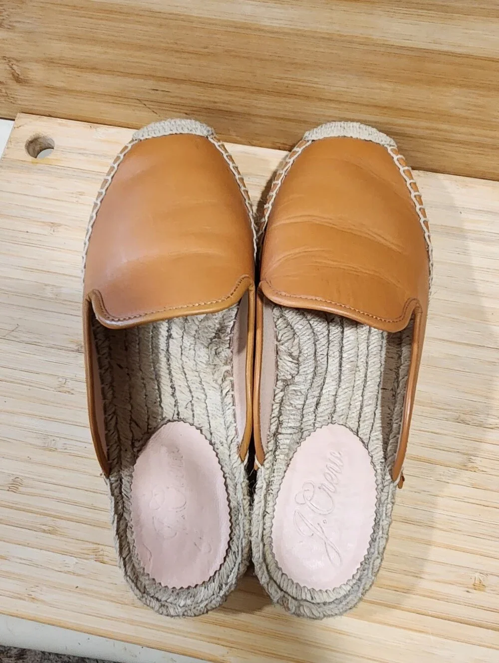 J. Crew Women's Leather Espadrille Mules Toasted Wheat Tan Slip On Flats Sz 7
